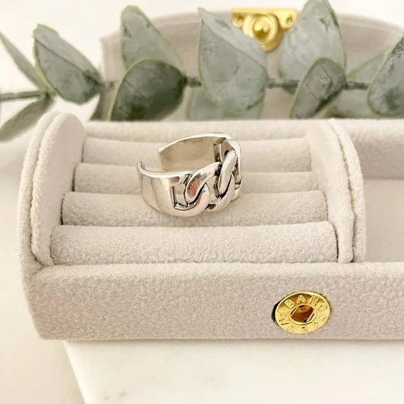 925 Sterling Silver Chunky Chain Link Ring Minimalist Curb Chain Ring - Picture 6 of 11